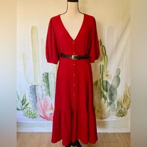 Anthropologie Festive Red Dress, Button Down